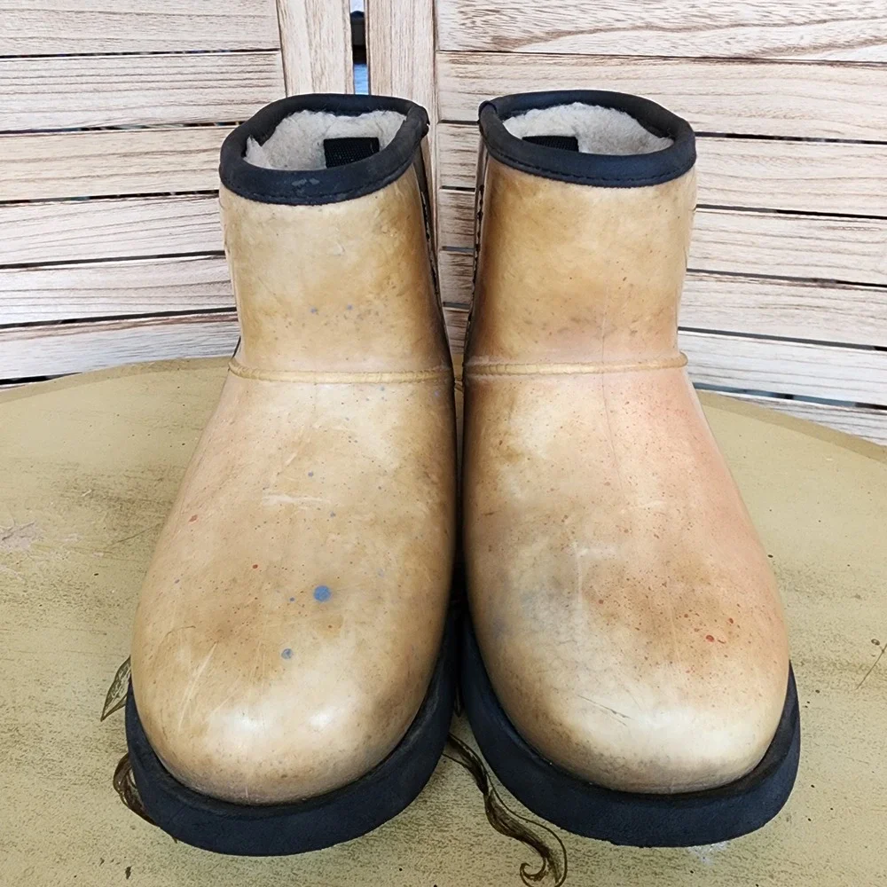 UGG Sz 3 Big Kids Youth Tan Synthetic Classic Clear Mini Waterproof Rain Boots